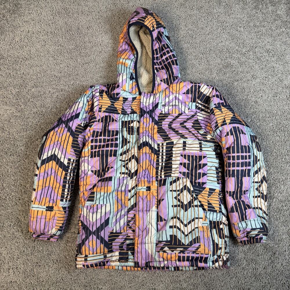 Columbia Jacket Girls 10/12 Multicolor Reversible Hooded Sherpa Lined Zip